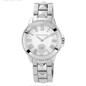 VINCE CAMUTO SILVERTONE CRYSTAL-EMBELLISHED WATCH